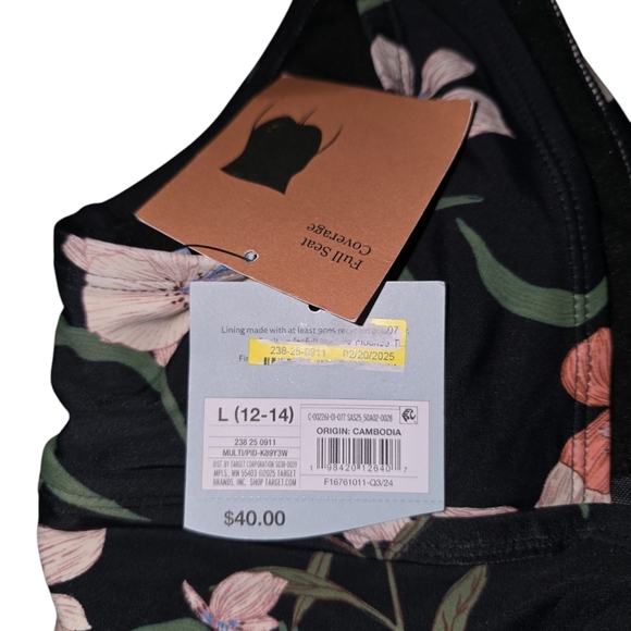 Womens Floral Black One-Piece Shade And Shore Swimsuit, Size Large, NWT!! - Picture 3 of 4